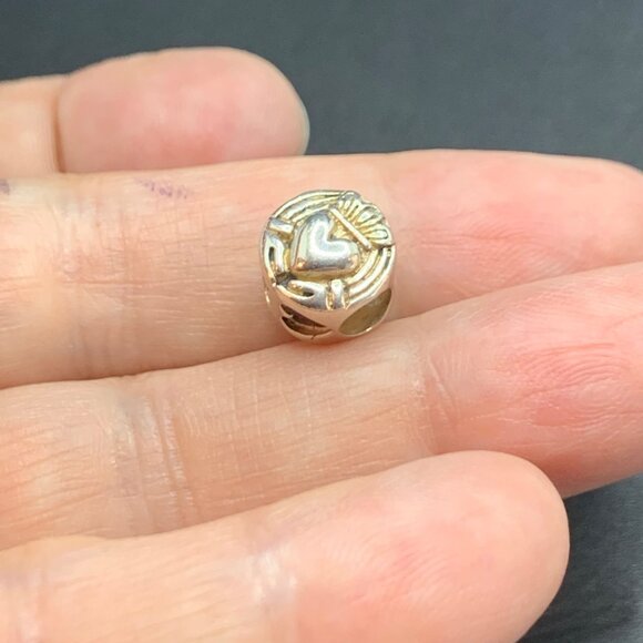 Silver Tone Round Claddagh Heart Slide Charm w/ Darkened Heart Insets - Picture 5 of 8